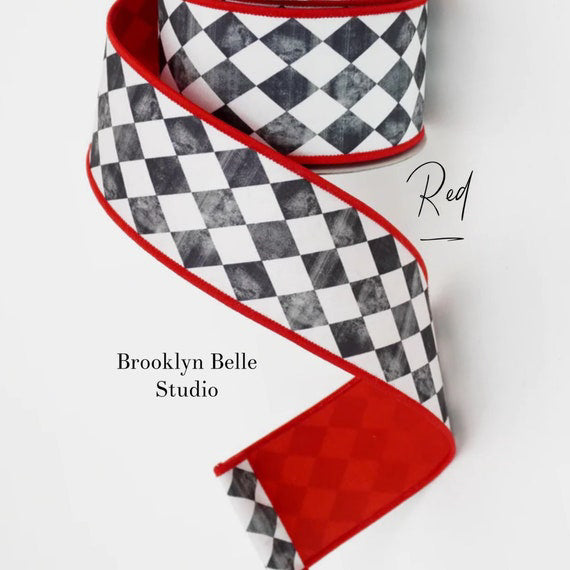 White And Black Ribbon Red Backing