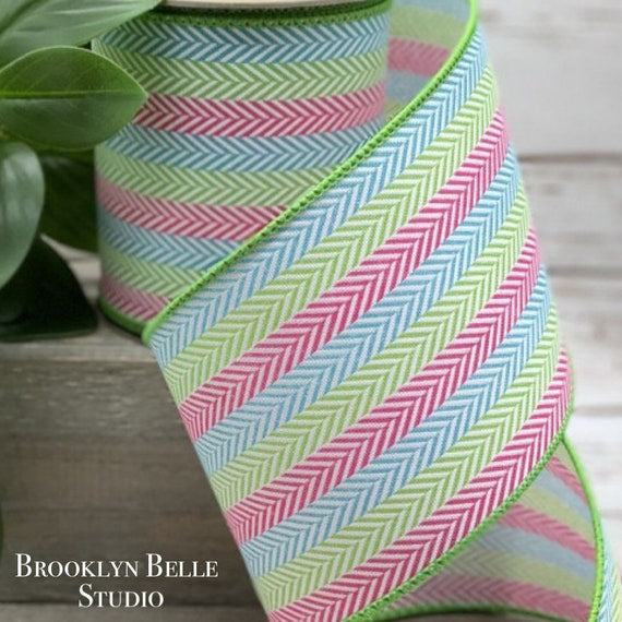 4 Inch Ribbon d. stevens 4 Inch Herringbone Stripe wired Spring and Summer Ribbon ...