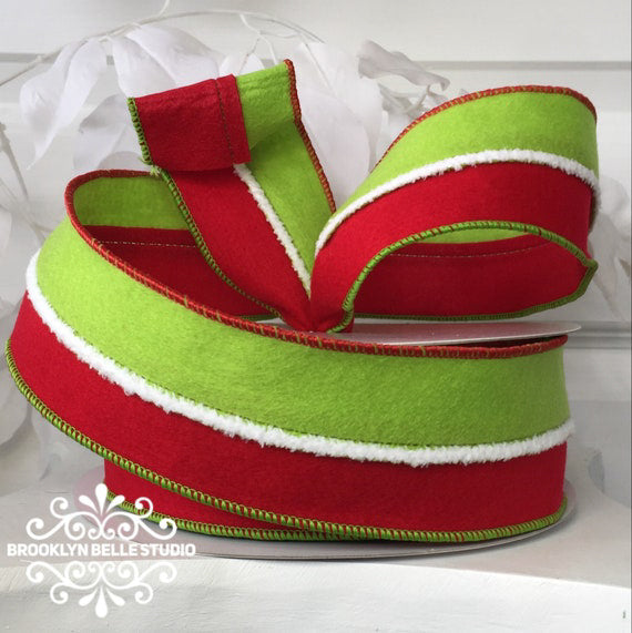 10 Yards X 2.5 Inch Red Green White Ribbon