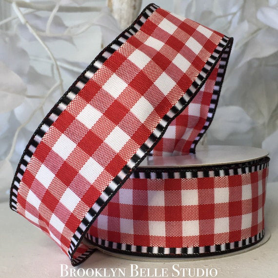 Red And White Check with black trim wired Ribbon – Brooklyn Belle