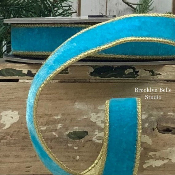Popping Blue Velvet Ribbon With Gold Backing – Brooklyn Belle
