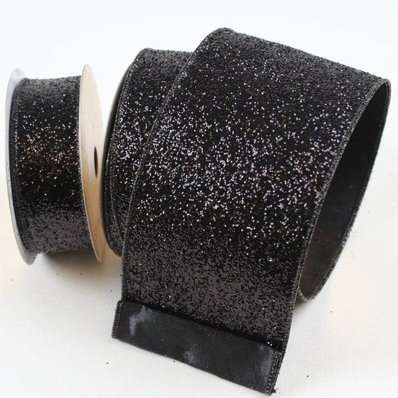 10 Yards X 1.5 Inch Black Glitter Ribbon