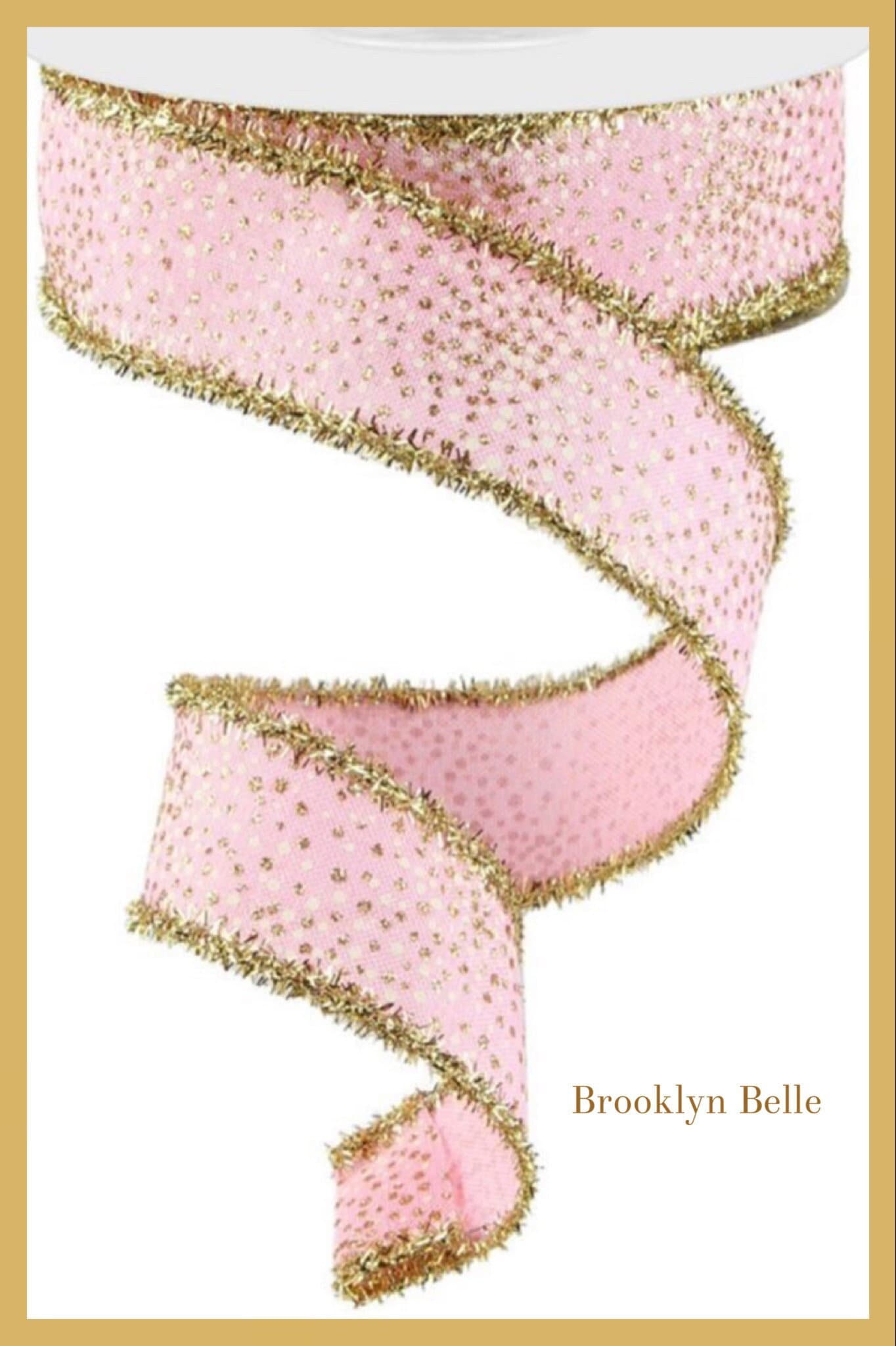 10 yards x 1.5 inch Pink and Gold Glitter Ribbon