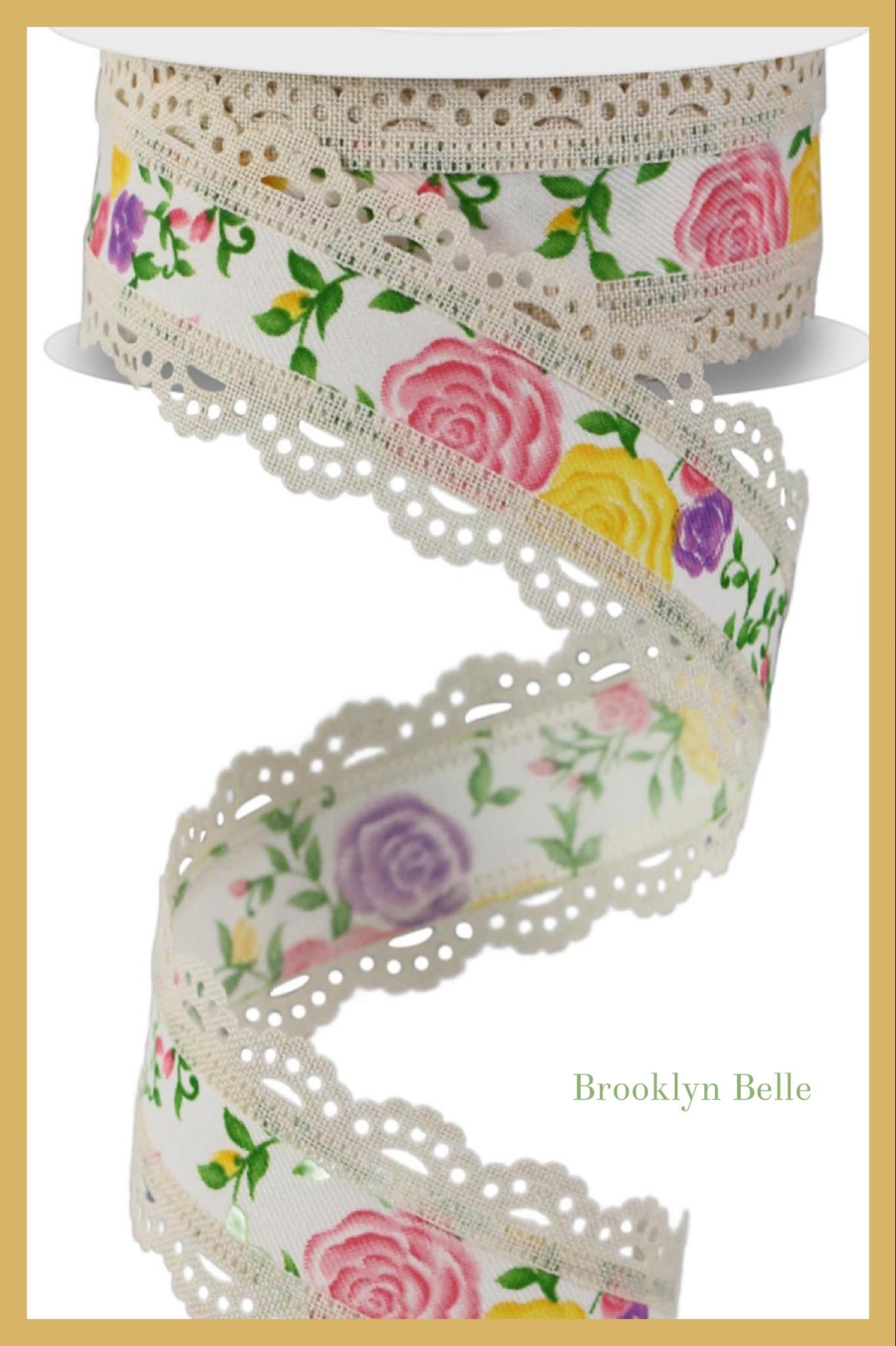 10 yards x 1.5 inch Rose Lace Edge wired Ribbon