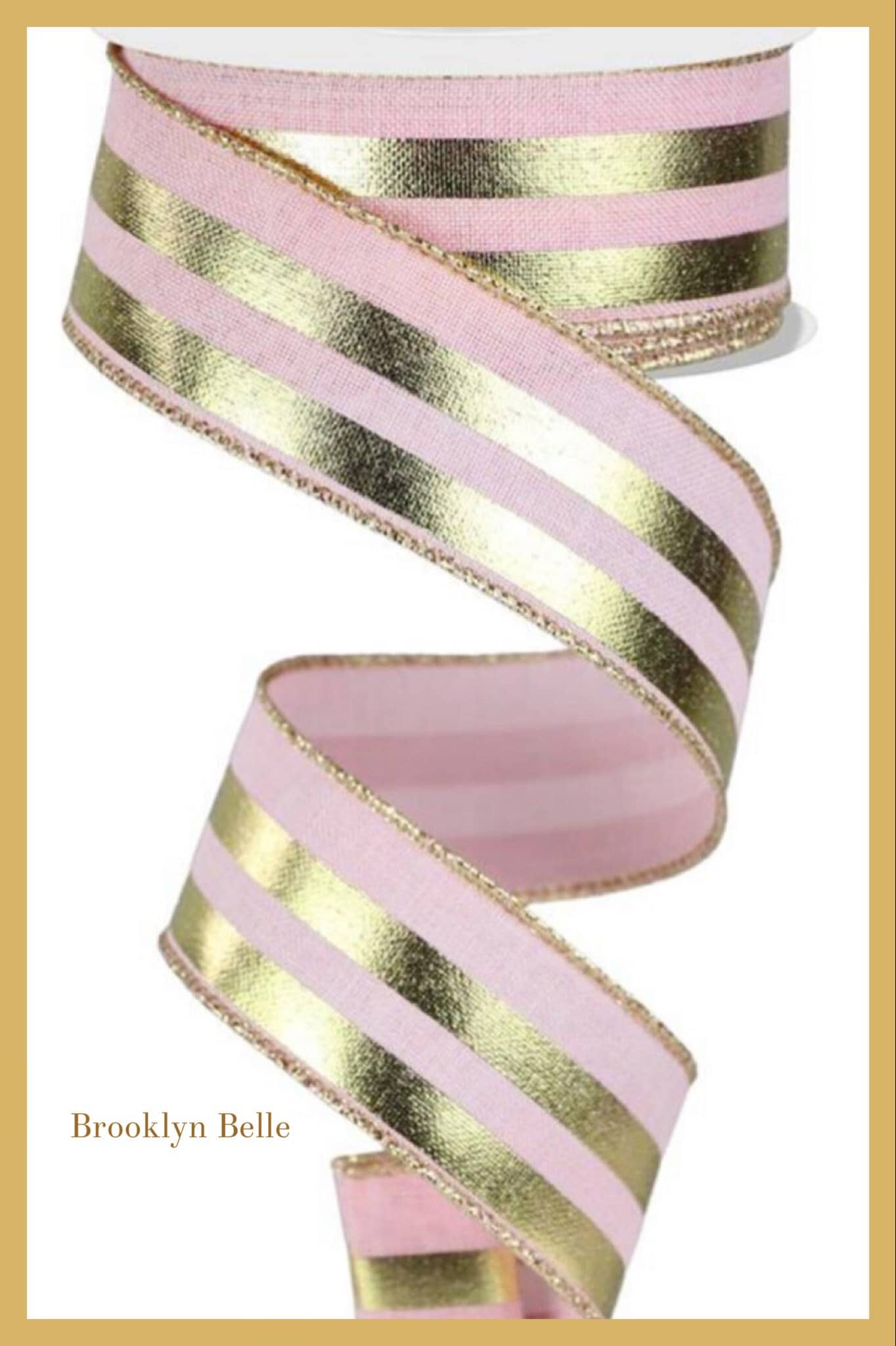 10 yards x 1.5 inch Pink and Gold Stripes Ribbon